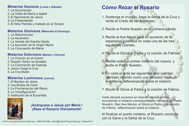 *SPANISH* How to Pray the Rosary Fold-over Card***BUYONEGETONEFREE***